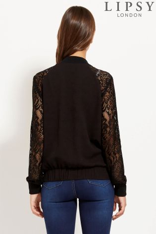 Lipsy Lace Sleeve Bomber Jacket